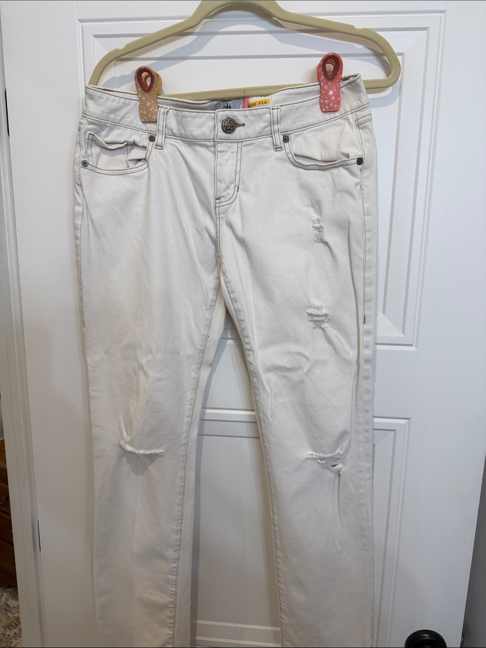 CAbi White Straight-Leg Jeans with Light Distressing